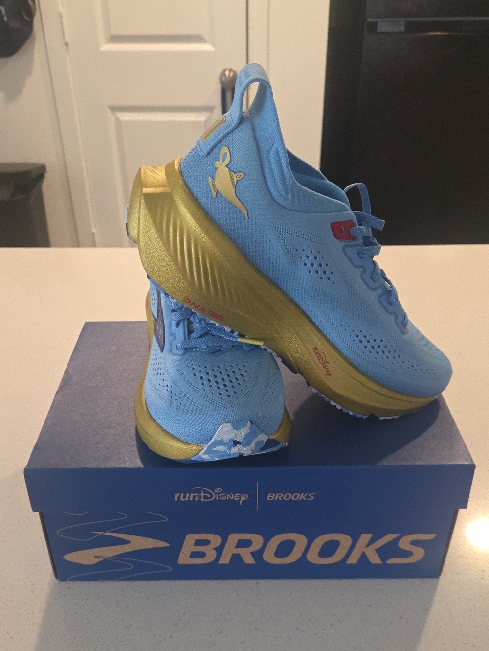 Womens Brooks Light Blue and Gold Running Sneakers